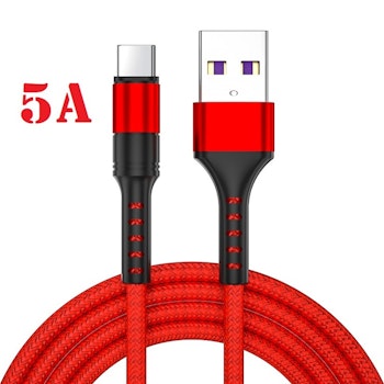2m - USB-C 5A - "RÖD" / kabel / laddsladd / snabbladdning