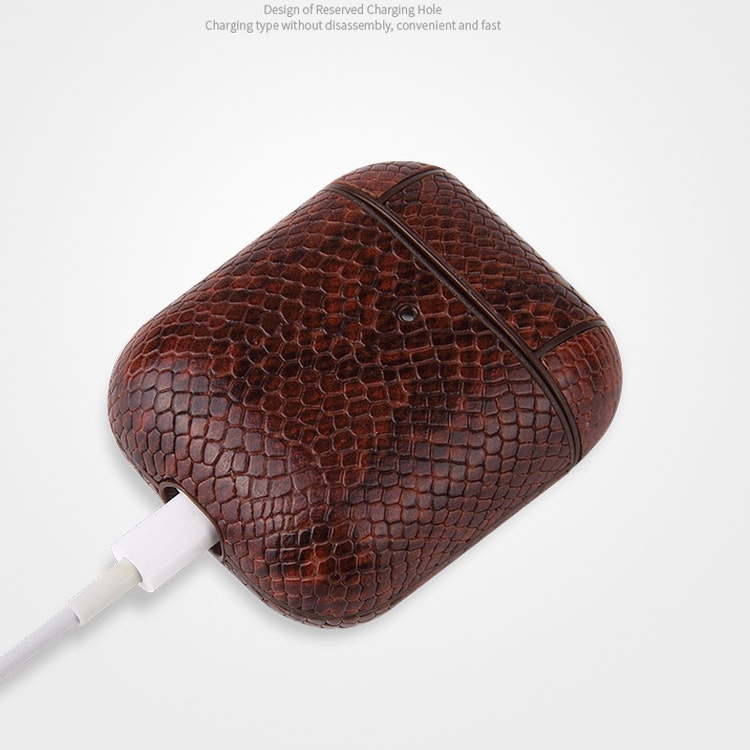 AirPods PU-Läder Ormskinn Fodral Brunt