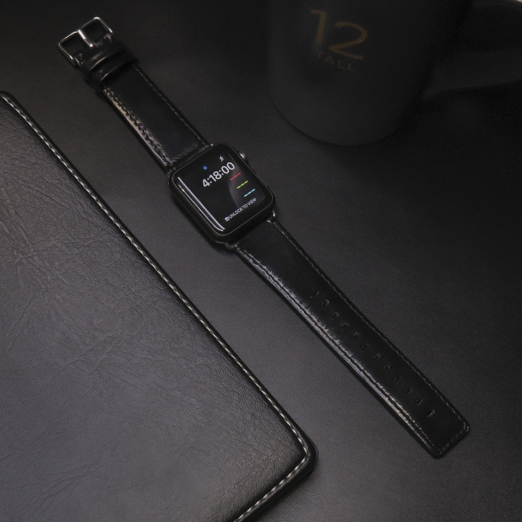 Apple Watch Äkta Läderband 42/44/45mm SVART RAK
