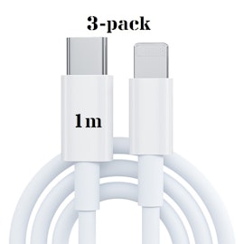 3-pack iPhone kabel för Apple 11/12 USB-C till Lightning 1M Vit