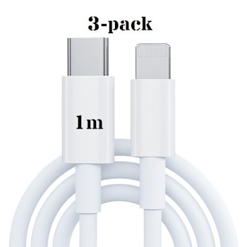 3-pack iPhone kabel för Apple 11/12 USB-C till Lightning 1M Vit