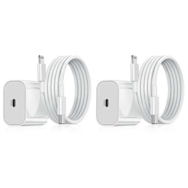 2-Pack - iPhone Laddare Snabbladdare - Adapter + Kabel 20W USB-C White 2-Pack  - SNABBA LEVERANSER. FRAKTFRITT - Laddsladdar - Fluffiga strumpor