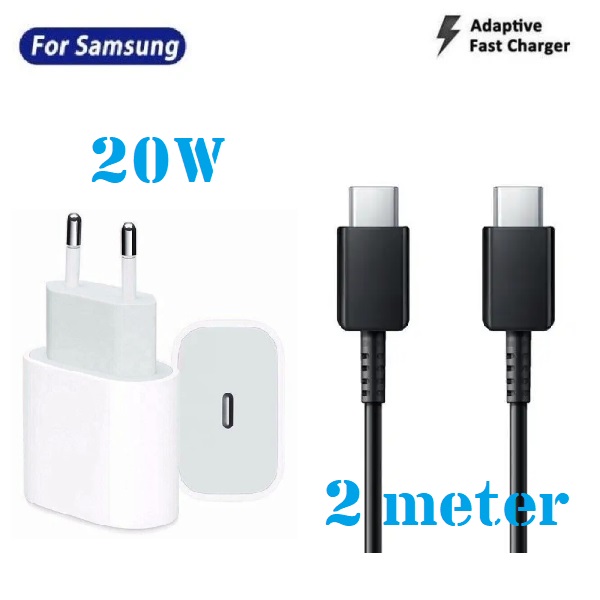 Snabbladdning för Samsung SUPER 3A USB-C Laddare + 2M kabel White 1 Meter