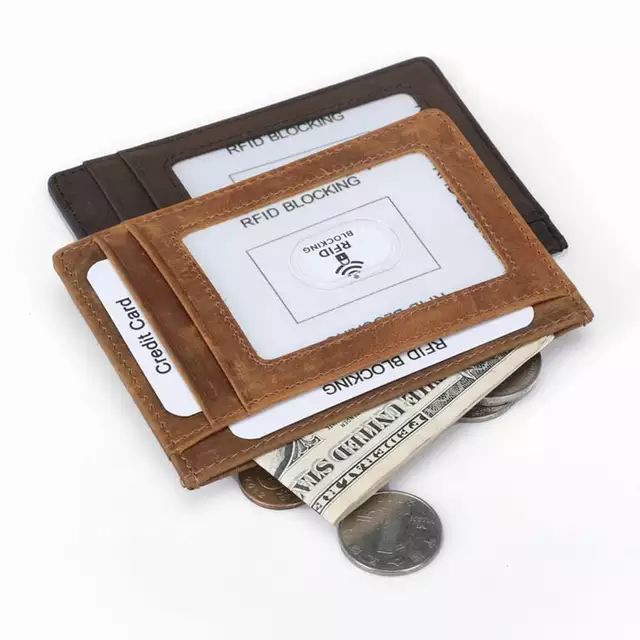 Korthållare Plånbok med Sedelfack - Äkta läder Crazy Horse