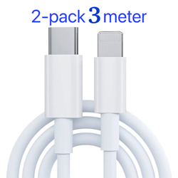 2-Pack Laddare för iPhone - USB-C - Kabel / Sladd - 20W - 3m - Snabbladdare Vit