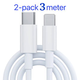 2-Pack Laddare för iPhone - USB-C - Kabel / Sladd - 20W - 3m - Snabbladdare Vit