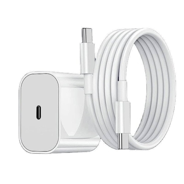 Laddare till iPhone 15 Adapter Snabbladdare USB-C Kabel Vit