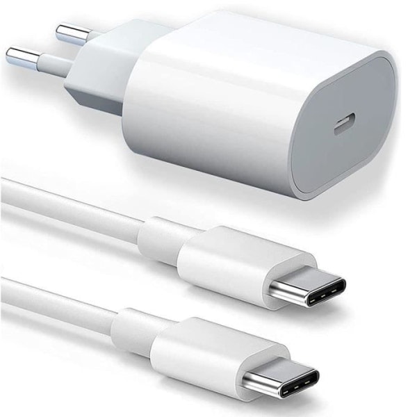 Laddare till iPhone 15 Adapter Snabbladdare USB-C Kabel Vit