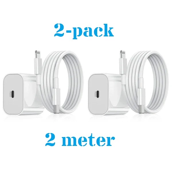 2-Pack - iPhone Laddare Snabbladdare - Adapter + Kabel 20W USB-C White 2-Pack