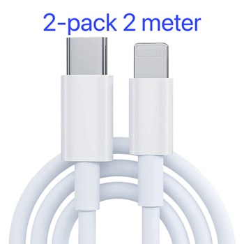 2-Pack Laddare för iPhone - USB-C - Kabel / Sladd - 20W - 1m - Snabbladdare Vit