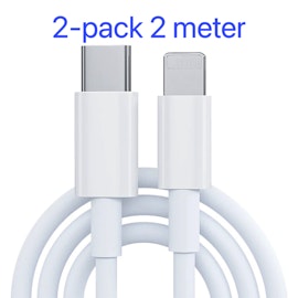 2-Pack Laddare för iPhone - USB-C - Kabel / Sladd - 20W - 1m - Snabbladdare Vit