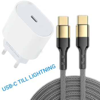 2 Meter + USB-adapter 20W USB-C lightning-kabel Laddare