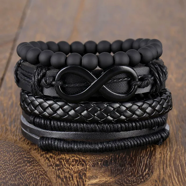 4-pack Handgjorda Armband Herrarmband Svart