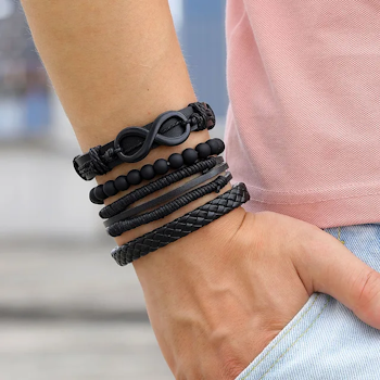 4-pack Handgjorda Armband Herrarmband Svart