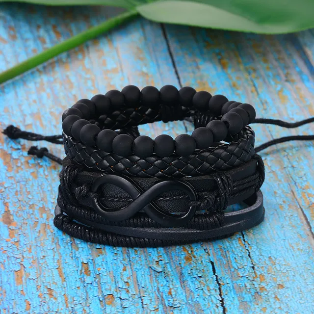 4-pack Handgjorda Armband Herrarmband Svart