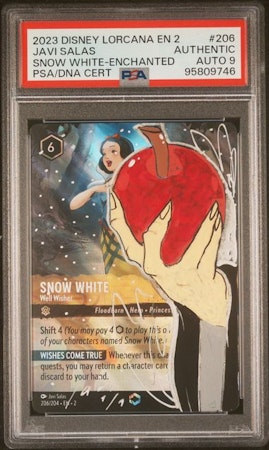 DISNEY LORCANA EN 2-RISE OF THE FLOODBORN SIGNED SKETCHED DOUBLE CARD - SNOW WHITE ENCHANTED PSA DNA 9