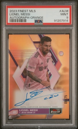 TOPPS FINEST MLS AUTOGRAPHS ORANGE /25 LIONEL MESSI PSA 9