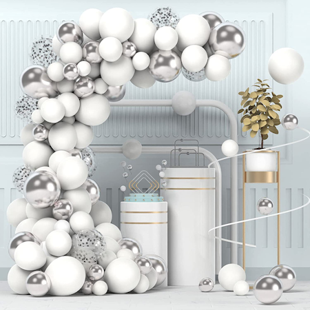 Ballongbåge - Ballongset Silver&Vitt DBS-15 100 delar