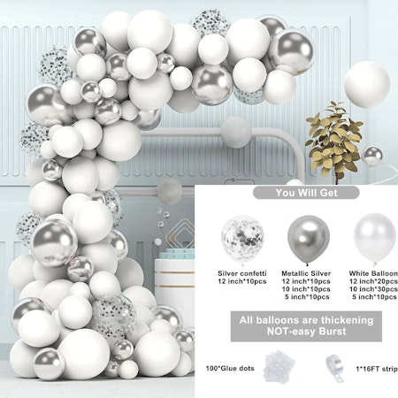 Ballongbåge - Ballongset Silver&Vitt DBS-15 100 delar