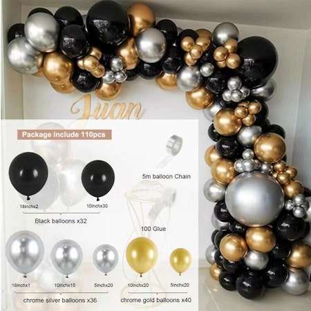 Ballongbåge - Ballongset Gold and black dreams DBS-47 110 delar