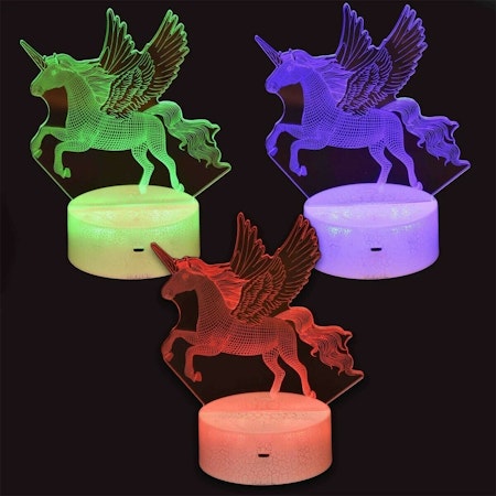3D Led-Lampa Unicorn med Fjärrkontroll