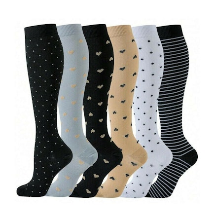 6-Pack Stödstrumpor Midnight Heart and Stripes