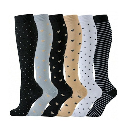 6-Pack Kompressionsstrumpor Midnight Hart and Stripes