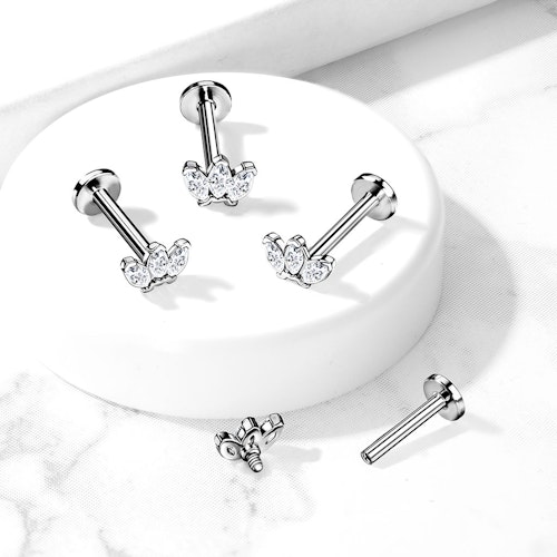 Labret i titanium 1.2mm - 3st navettslipade cubic zirconia