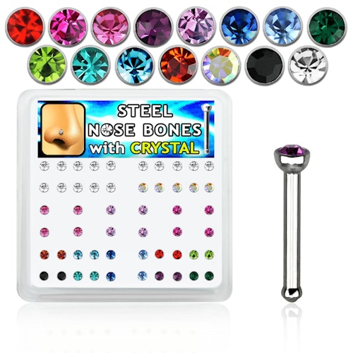 Mixpack / Display med 52st nässmycken 1.0mm - 2mm crystal (sorterade färger)