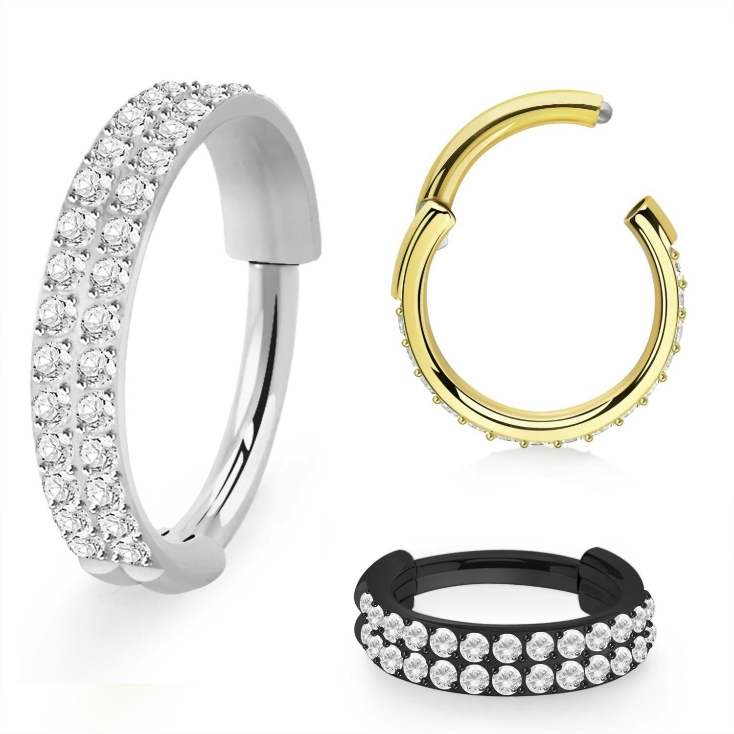 Titanium ring 1.2mm med gångjärn och dubbla rader CZ stenar på ytterkanten