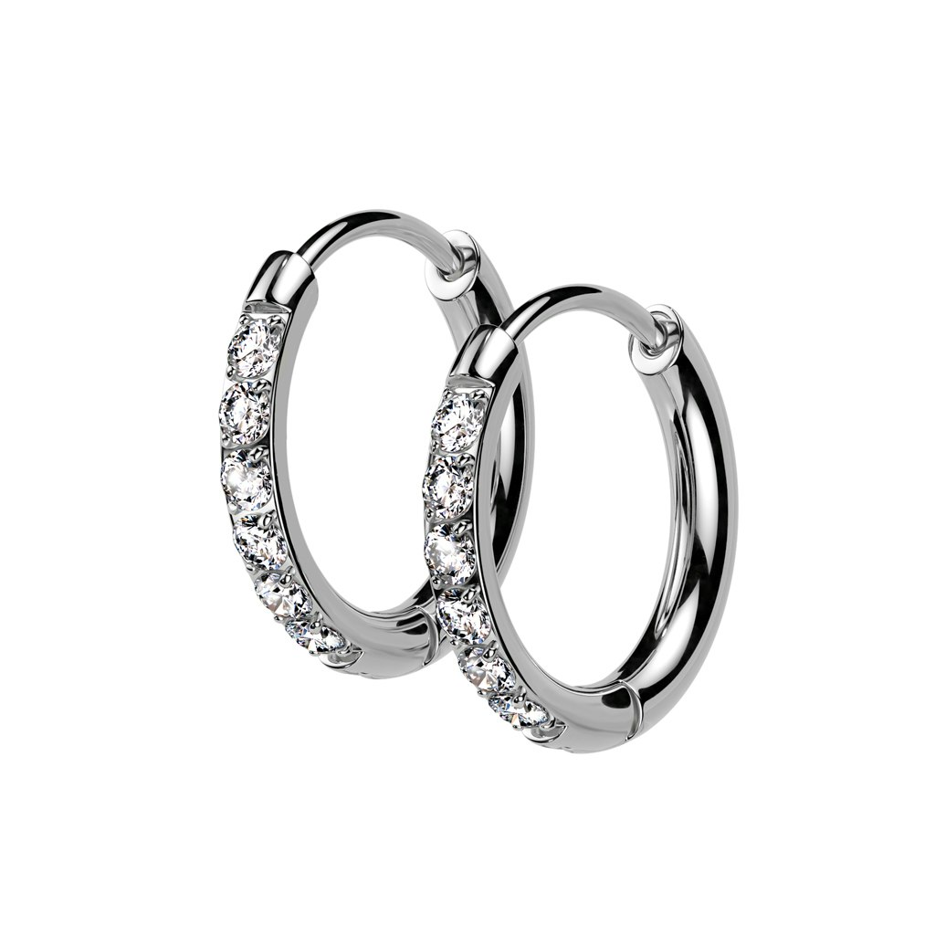 Örhänge / Hoop huggie i titanium med cubic zirconia (par)