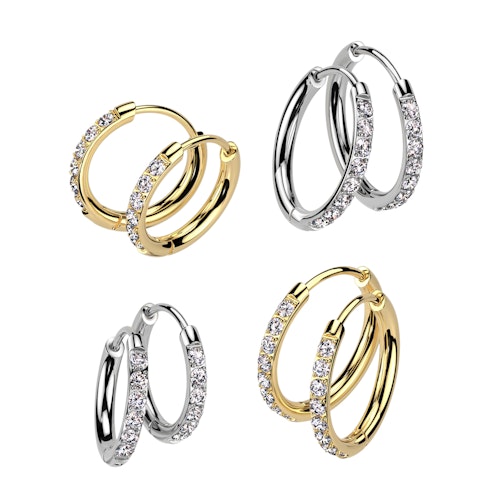 Örhänge / Hoop huggie i titanium med cubic zirconia (par)