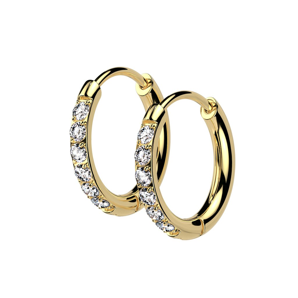 Örhänge / Hoop huggie i titanium med cubic zirconia (par)