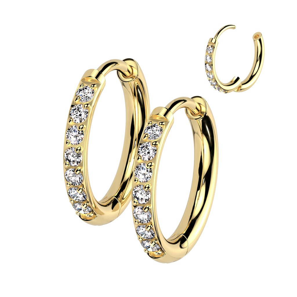Örhänge / Hoop huggies i kirurgiskt stål - med cubic zirconia (par)