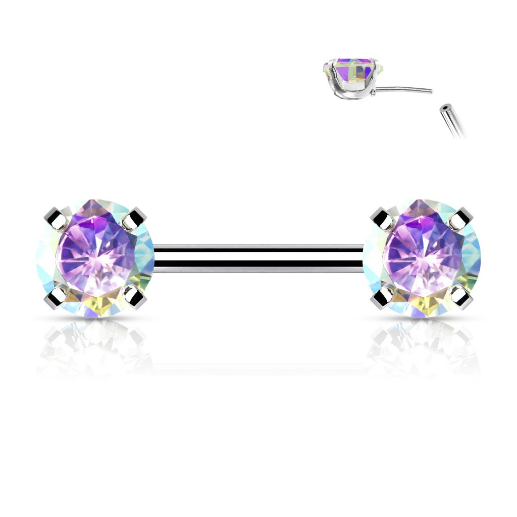 Titanium threadless barbell 1.6mm med 5mm rund prong-set cubic zirconia