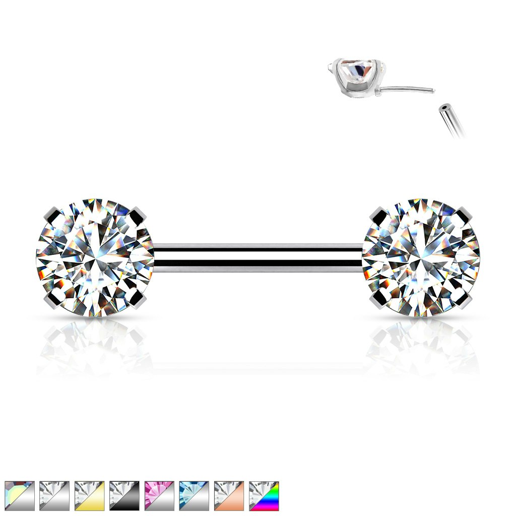 Titanium threadless barbell 1.6mm med 5mm rund prong-set cubic zirconia