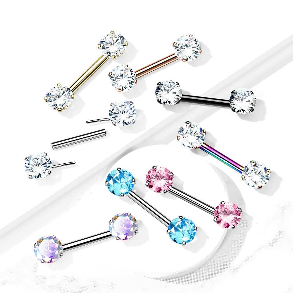 Titanium threadless barbell 1.6mm med 5mm rund prong-set cubic zirconia