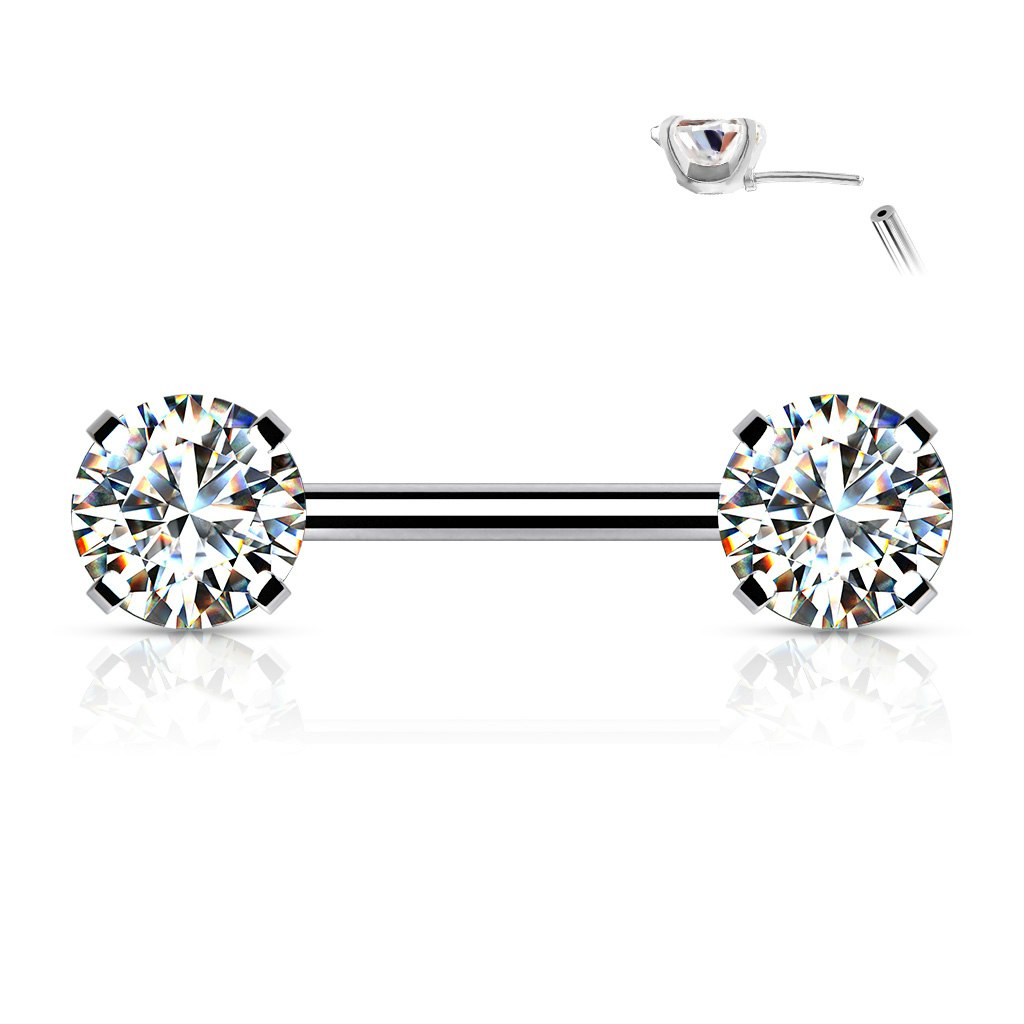 Titanium threadless barbell 1.6mm med 5mm rund prong-set cubic zirconia