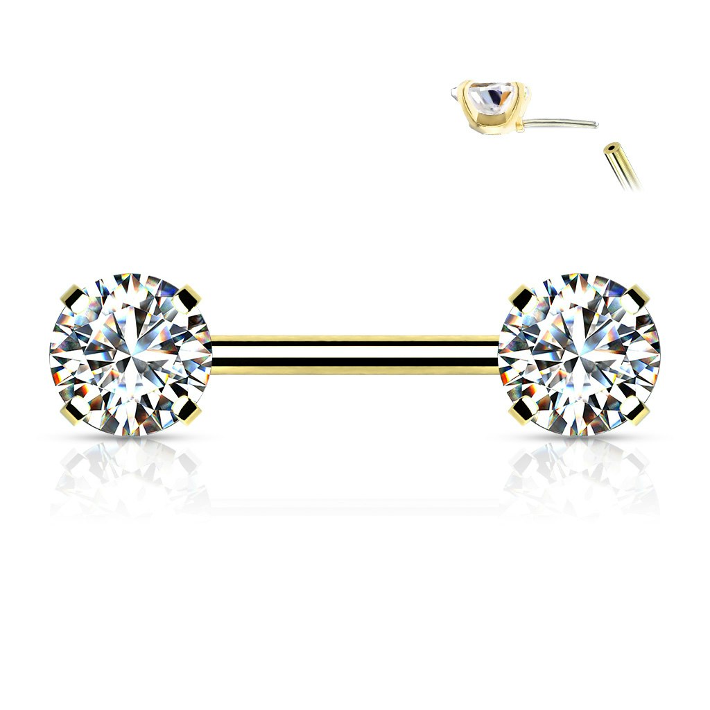 Titanium threadless barbell 1.6mm med 5mm rund prong-set cubic zirconia