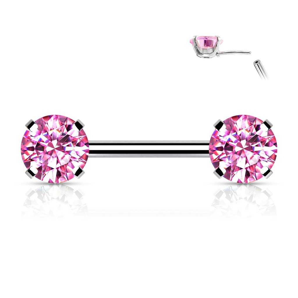 Titanium threadless barbell 1.6mm med 5mm rund prong-set cubic zirconia