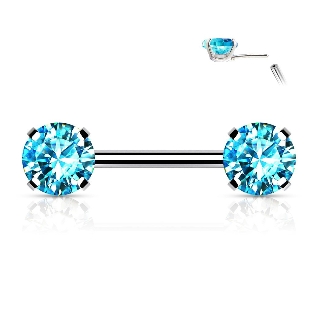 Titanium threadless barbell 1.6mm med 5mm rund prong-set cubic zirconia