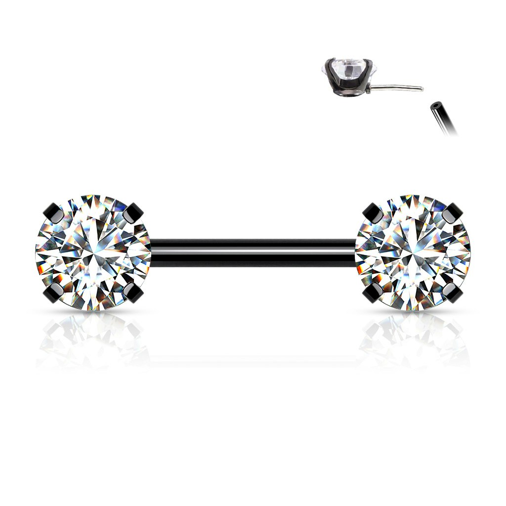 Titanium threadless barbell 1.6mm med 5mm rund prong-set cubic zirconia
