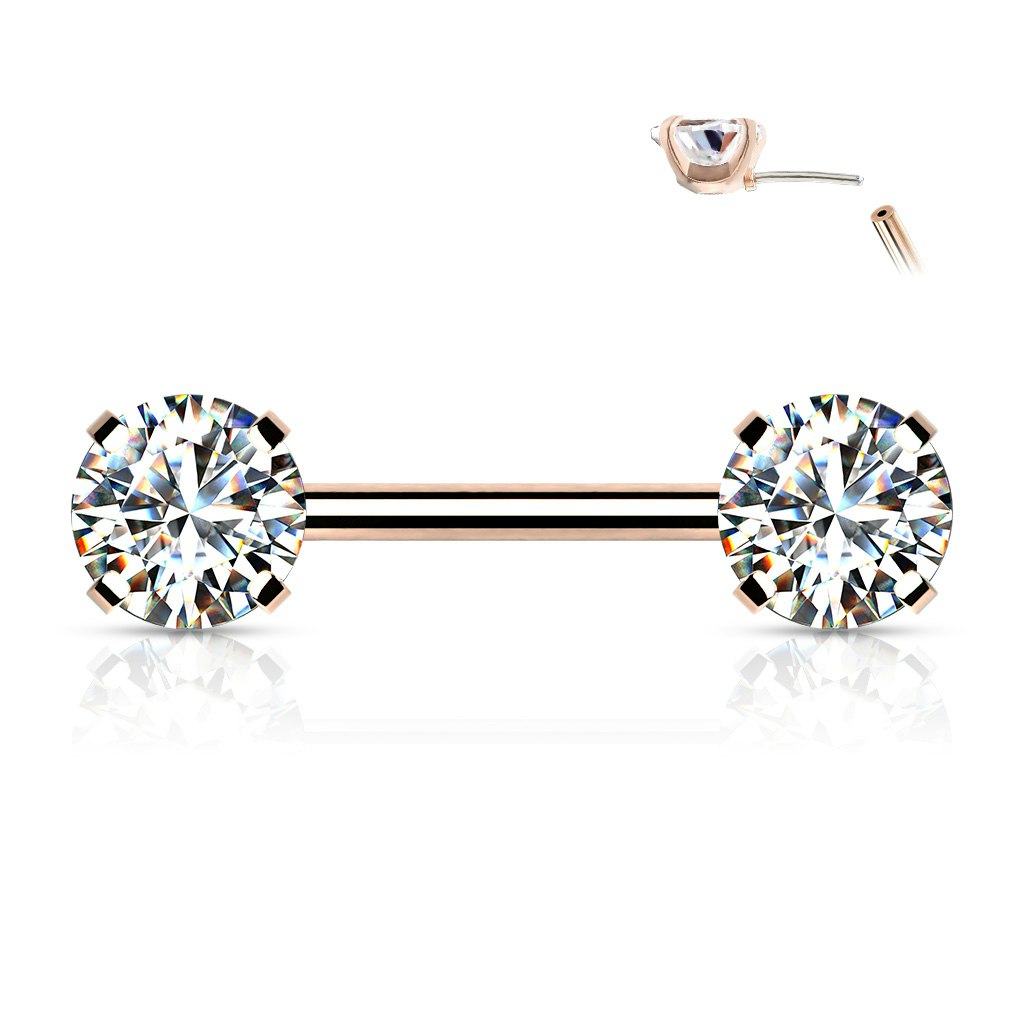 Titanium threadless barbell 1.6mm med 5mm rund prong-set cubic zirconia