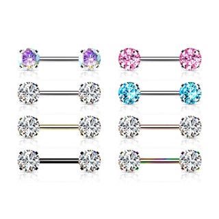 Titanium threadless barbell 1.6mm med 5mm rund prong-set cubic zirconia