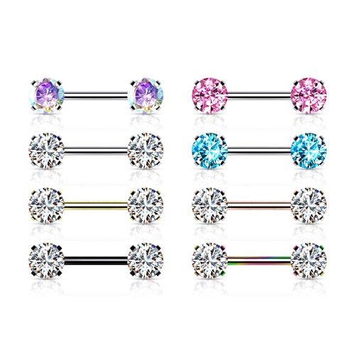Titanium threadless barbell 1.6mm med 5mm rund prong-set cubic zirconia