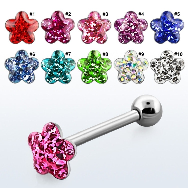 Barbell / Tungstav 1.6mm med crystalklädd blomma