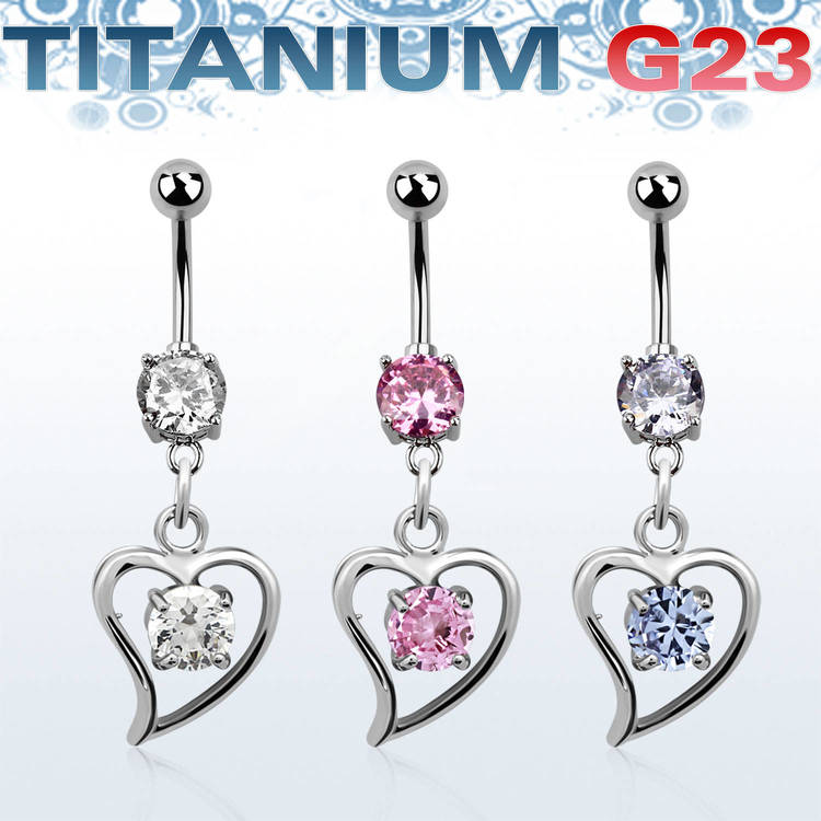 Titanium Navelsmycke - Hjärta med cubic zirconia