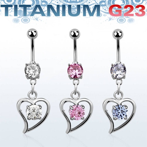 Titanium Navelsmycke - Hjärta med cubic zirconia