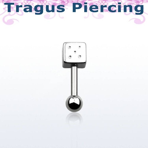 Tragus Barbell 1.2mm med 3mm kula och 4mm tärning