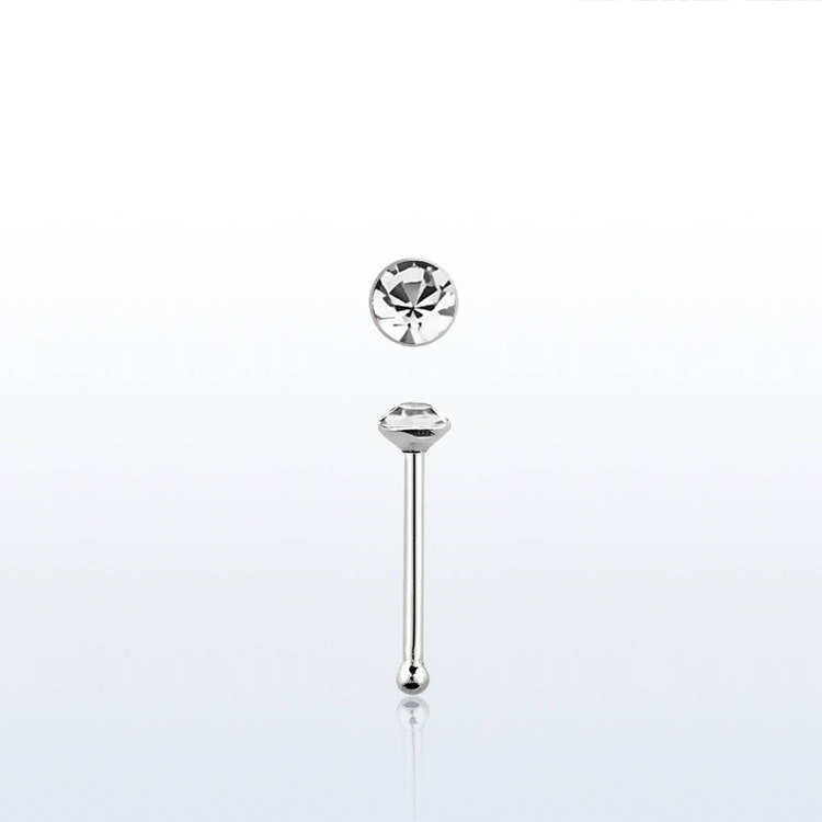 Näspin i 925-silver 0.6mm "nose bone" 1.25mm crystal